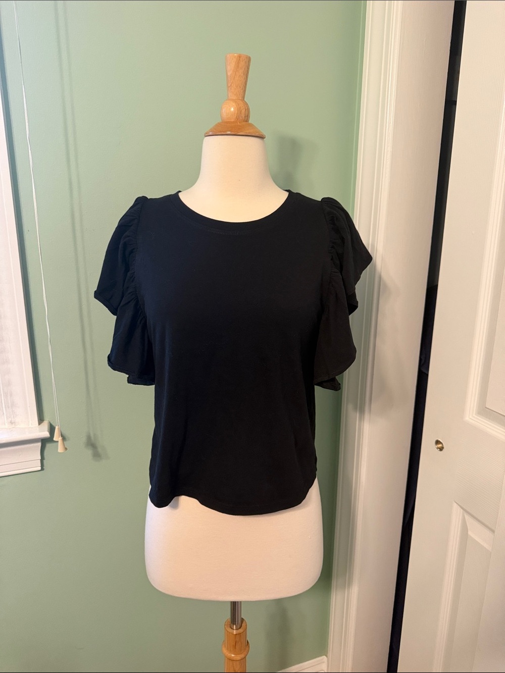 Zara Black Short-Sleeve Ruffle Tee Sz S
